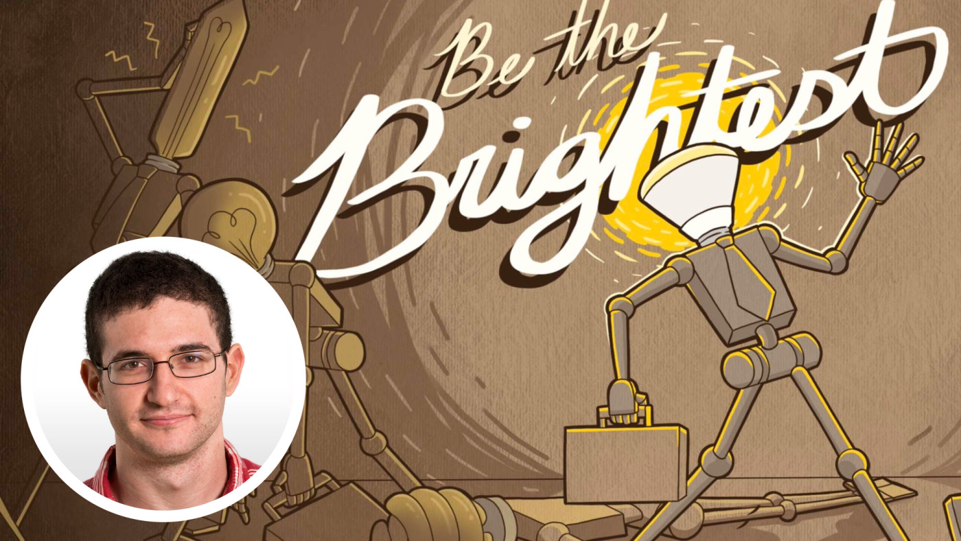 Michael Hirschon in front of illustrated image that says, "Be the Brightest.