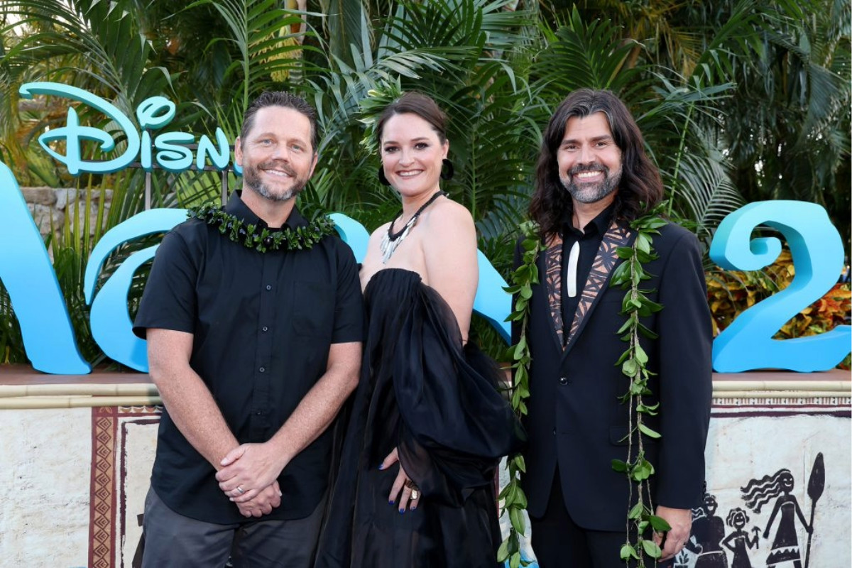 Left to Right: The directors of "Moana 2" – Jason Hand, Dana Ledoux Miller, and David Derrick Jr.